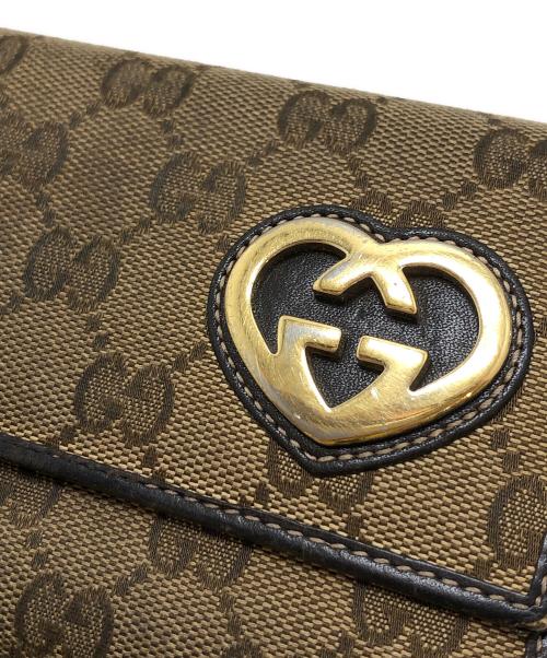 GUCCI（グッチ）GUCCI (グッチ) GGキャンバスハートロゴ財布 ブラウンの古着・服飾アイテム