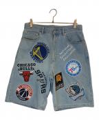 NBA×FREAK'S STOREエヌビーエー×フリークスストア）の古着「別注NBA チーム刺繍 ビックシルエット デニムショーツ」｜インディゴ