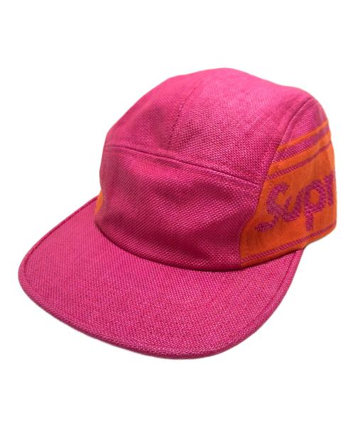 SUPREME（シュプリーム）Supreme (シュプリーム) Raffia Woven Logo Camp Cap ピンクの古着・服飾アイテム