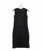 CHANELシャネル）の古着「ウールノースリーブワンピース」｜ブラック