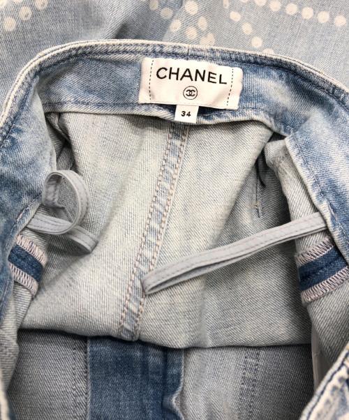 CHANEL（シャネル）CHANEL (シャネル) パールデザイン総柄デニムパンツ インディゴ サイズ:34の古着・服飾アイテム