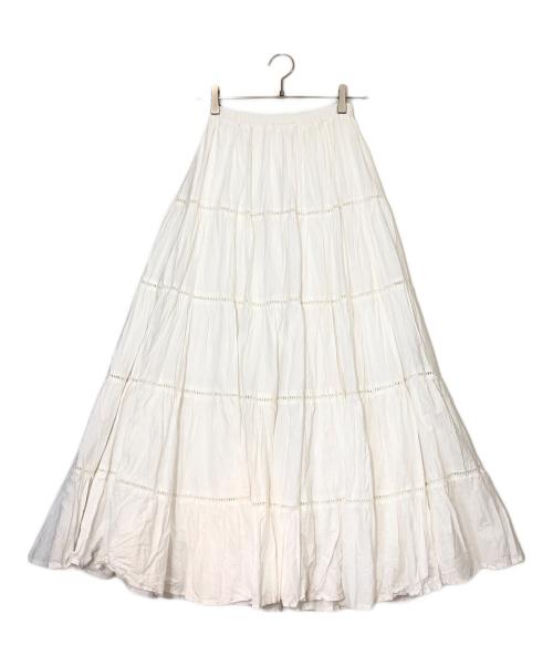 L'AUBE BLANC（ローブ ブラン）L'AUBE BLANC (ローブ ブラン) Cotton Tiered skirt ホワイト サイズ:FREEの古着・服飾アイテム
