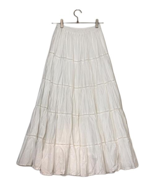 L'AUBE BLANC（ローブ ブラン）L'AUBE BLANC (ローブ ブラン) Cotton Tiered skirt ホワイト サイズ:FREEの古着・服飾アイテム