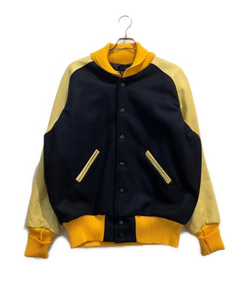 skookum（スクーカム）SKOOKUM (スクーカム) 袖レザースタジャン ネイビー サイズ:46の古着・服飾アイテム