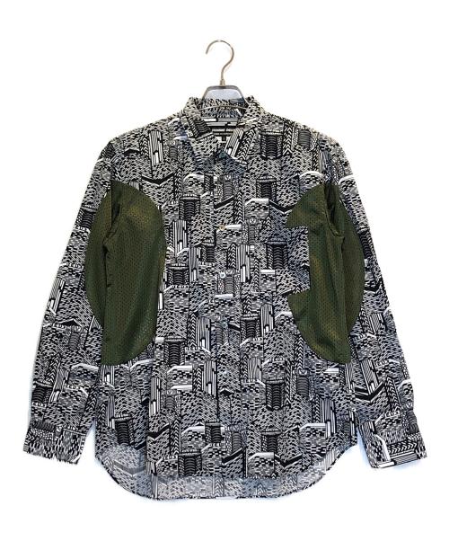 COMME des GARCONS HOMME DEUX（コムデギャルソン オム ドゥ）COMME des GARCONS HOMME DEUX (コムデギャルソン オム ドゥ) メッシュ切替総柄シャツ ブラック サイズ:Sの古着・服飾アイテム