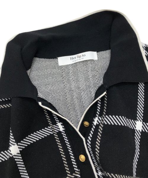 HER LIP TO（ハーリップトゥ）HER LIP TO (ハーリップトゥ) Gold-Buttoned Plaid Knit Dress ブラック サイズ:Sの古着・服飾アイテム