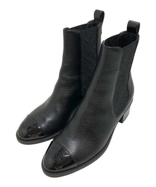 CHANEL（シャネル）CHANEL (シャネル) ココマークサイドゴアショートブーツ ブラック サイズ:36の古着・服飾アイテム