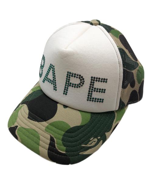 A BATHING APE（ア ベイシング エイプ）A BATHING APE (ア ベイシング エイプ) ABC CAMO CRYSTAL STONE MESH CAP グリーン サイズ:Free(56~60CM)の古着・服飾アイテム