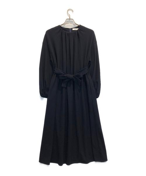 ebure（エブール）ebure (エブール) ウールジャージーバルーンスリーブ ギャザーロングワンピース ネイビー サイズ:36の古着・服飾アイテム