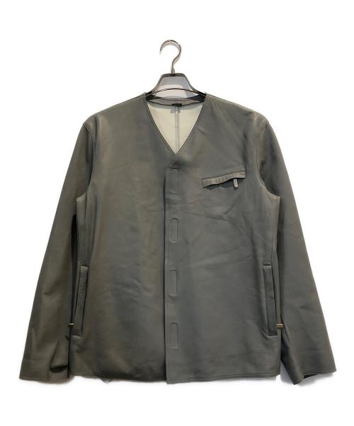 GIORGIO ARMANI（ジョルジョアルマーニ）GIORGIO ARMANI (ジョルジョアルマーニ) ラムレザーノーカラージャケット グレー サイズ:48 未使用品の古着・服飾アイテム