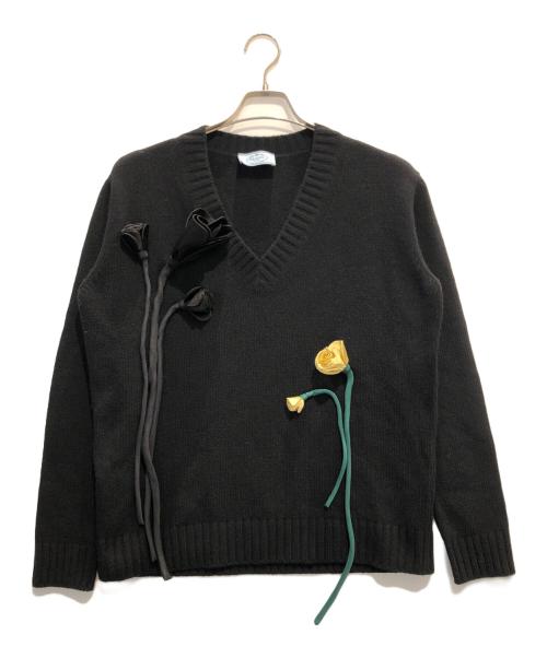 PRADA（プラダ）PRADA (プラダ) フラワーアップリケニット ブラック サイズ:40の古着・服飾アイテム