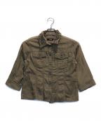 PINK HOUSEピンクハウス）の古着「リネン混襟フリルジャケット」｜カーキ