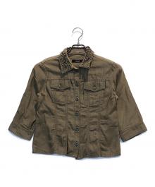 PINK HOUSE（ピンクハウス）の古着「リネン混襟フリルジャケット」｜カーキ