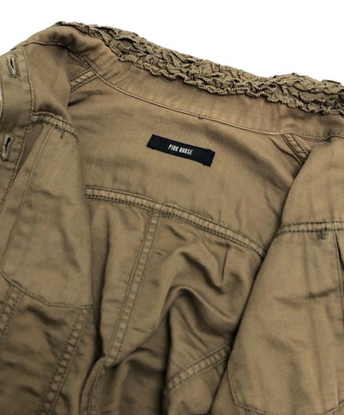 PINK HOUSE（ピンクハウス）PINK HOUSE (ピンクハウス) リネン混襟フリルジャケット カーキ サイズ:Mの古着・服飾アイテム