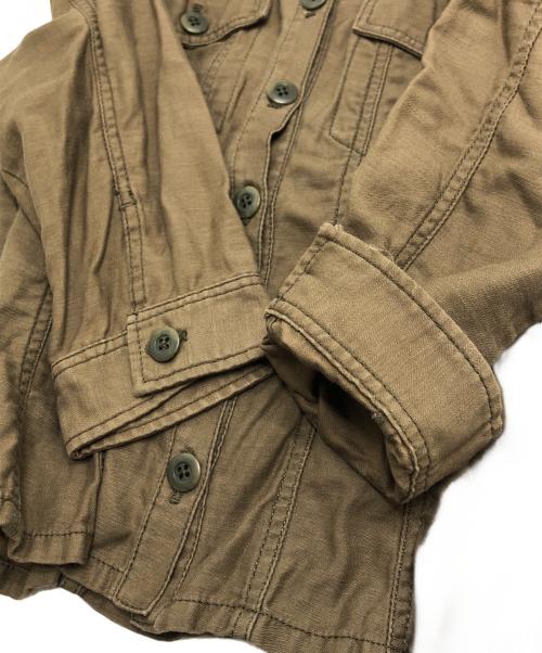PINK HOUSE（ピンクハウス）PINK HOUSE (ピンクハウス) リネン混襟フリルジャケット カーキ サイズ:Mの古着・服飾アイテム