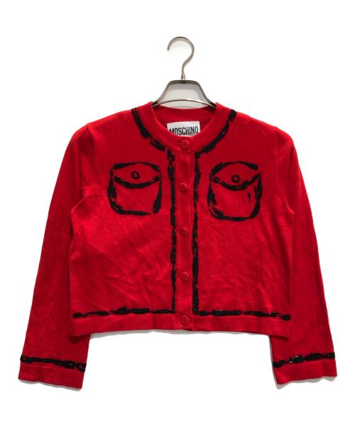 MOSCHINO COUTURE!（モスキーノ）MOSCHINO COUTURE! (モスキーノ) ビースカシミヤ混ニットカーディガン レッド サイズ:表記なしの古着・服飾アイテム