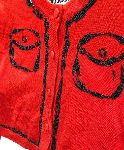 MOSCHINO COUTURE!（モスキーノ）MOSCHINO COUTURE! (モスキーノ) ビースカシミヤ混ニットカーディガン レッド サイズ:表記なしの古着・服飾アイテム