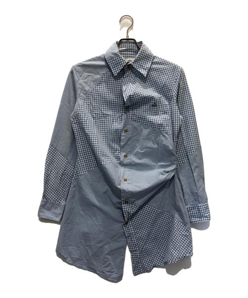 Vivienne Westwood man（ヴィヴィアン ウェストウッド マン）Vivienne Westwood man (ヴィヴィアン ウェストウッド マン) 変形ギンガムチェックシャツ ブルー サイズ:44の古着・服飾アイテム