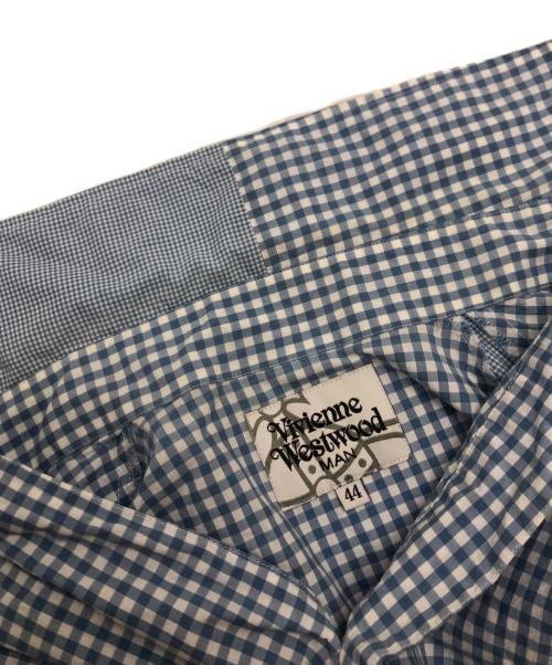 Vivienne Westwood man（ヴィヴィアン ウェストウッド マン）Vivienne Westwood man (ヴィヴィアン ウェストウッド マン) 変形ギンガムチェックシャツ ブルー サイズ:44の古着・服飾アイテム