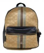 COACHコーチ）の古着「シグネチャー ジャガード ストライプ バックパック」｜ネイビー×ベージュ