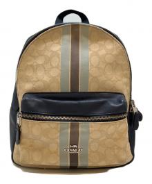 COACH（コーチ）の古着「シグネチャー ジャガード ストライプ バックパック」｜ネイビー×ベージュ