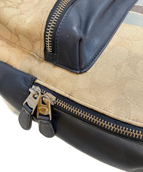 COACH（コーチ）COACH (コーチ) シグネチャー ジャガード ストライプ バックパック ネイビー×ベージュの古着・服飾アイテム