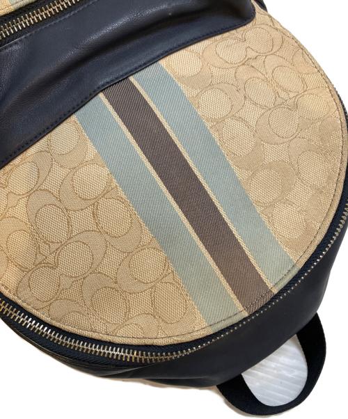 COACH（コーチ）COACH (コーチ) シグネチャー ジャガード ストライプ バックパック ネイビー×ベージュの古着・服飾アイテム