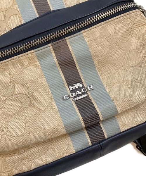 COACH（コーチ）COACH (コーチ) シグネチャー ジャガード ストライプ バックパック ネイビー×ベージュの古着・服飾アイテム