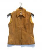 HERMESエルメス）の古着「シルク切替レザーベスト」｜オレンジ