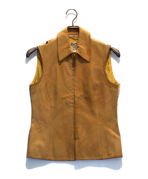 HERMES（エルメス）HERMES (エルメス) シルク切替レザーベスト オレンジ サイズ:38の古着・服飾アイテム