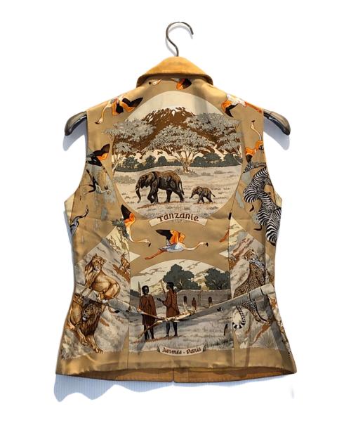 HERMES（エルメス）HERMES (エルメス) シルク切替レザーベスト オレンジ サイズ:38の古着・服飾アイテム