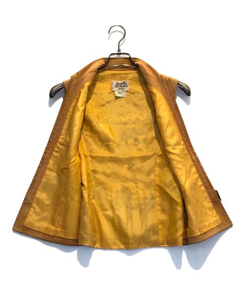 HERMES（エルメス）HERMES (エルメス) シルク切替レザーベスト オレンジ サイズ:38の古着・服飾アイテム