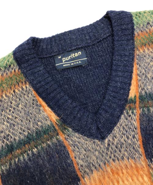 PURITAN（ピューリタン）PURITAN (ピューリタン) Vネックニット ブルー サイズ:Mの古着・服飾アイテム