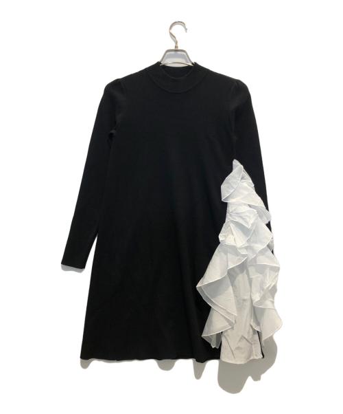 CELFORD（セルフォード）CELFORD (セルフォード) ラッフルデザインドッキングニットワンピ ブラック サイズ:36の古着・服飾アイテム