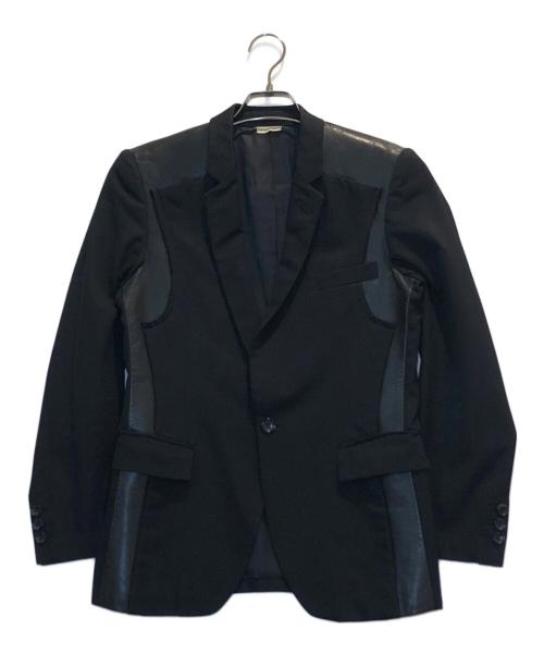 COMME des GARCONS NOIR（コムデギャルソン ノワール）COMME des GARCONS NOIR (コムデギャルソン ノワール) レザー切替テーラードジャケット ブラック サイズ:Sの古着・服飾アイテム