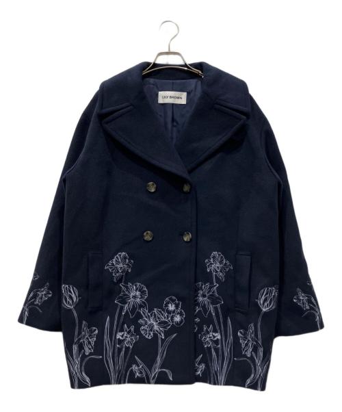 Lily Brown（リリーブラウン）Lily Brown (リリーブラウン) エンブロイダリーコクーンコート ネイビー サイズ:FREEの古着・服飾アイテム