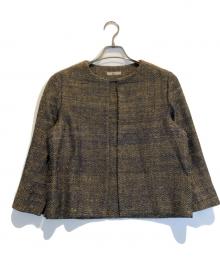 45R（フォーティファイブ・アール）の古着「藍インドシルク ツイードボレロ/ノーカラージャケット」｜グリーン
