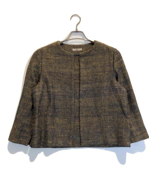 45R（フォーティファイブ・アール）45R (フォーティファイブ・アール) 藍インドシルク ツイードボレロ/ノーカラージャケット グリーン サイズ:2の古着・服飾アイテム