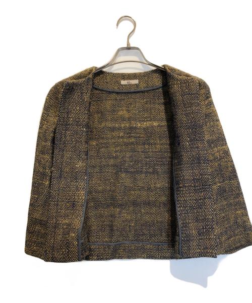 45R（フォーティファイブ・アール）45R (フォーティファイブ・アール) 藍インドシルク ツイードボレロ/ノーカラージャケット グリーン サイズ:2の古着・服飾アイテム