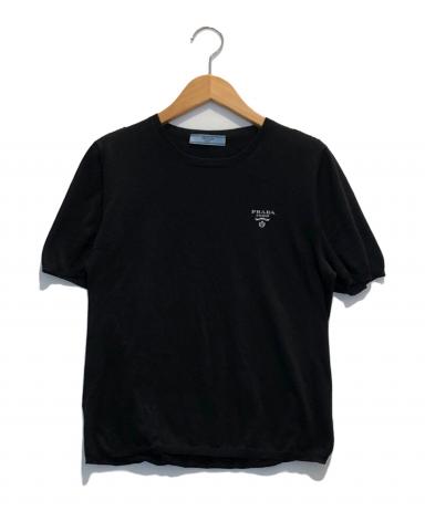 希少 美品 PRADA カシミヤ シルク シャーリング デザイン 半袖 ニット 中古・古着通販】PRADA (プラダ) コットンシルク半袖ニット ブラック