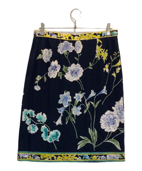 LEONARD FASHION（レオナールファッション）LEONARD FASHION (レオナールファッション) 総柄セットアップ ネイビー サイズ:ジャケット:不明 スカート:80の古着・服飾アイテム