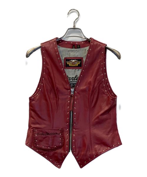 HARLEY-DAVIDSON（ハーレーダビッドソン）HARLEY-DAVIDSON (ハーレーダビッドソン) スタッズレザーベスト レッド サイズ:Mの古着・服飾アイテム