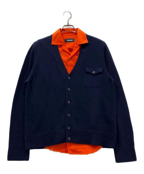 DSQUARED2（ディースクエアード）DSQUARED2 (ディースクエアード) フェイクレイヤードシャツ ニットカーディガン ネイビー サイズ:Ⅼの古着・服飾アイテム