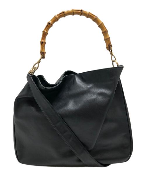GUCCI（グッチ）GUCCI (グッチ) バンブーハンドルレザーショルダーバッグ ブラックの古着・服飾アイテム