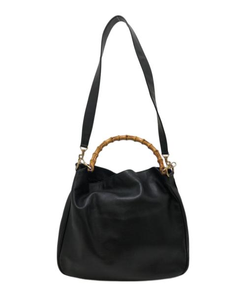 GUCCI（グッチ）GUCCI (グッチ) バンブーハンドルレザーショルダーバッグ ブラックの古着・服飾アイテム