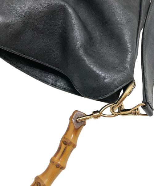 GUCCI（グッチ）GUCCI (グッチ) バンブーハンドルレザーショルダーバッグ ブラックの古着・服飾アイテム