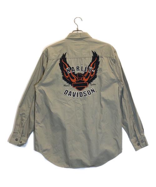HARLEY-DAVIDSON（ハーレーダビッドソン）HARLEY-DAVIDSON (ハーレーダビッドソン) バック刺繍シャツ ベージュ サイズ:Mの古着・服飾アイテム
