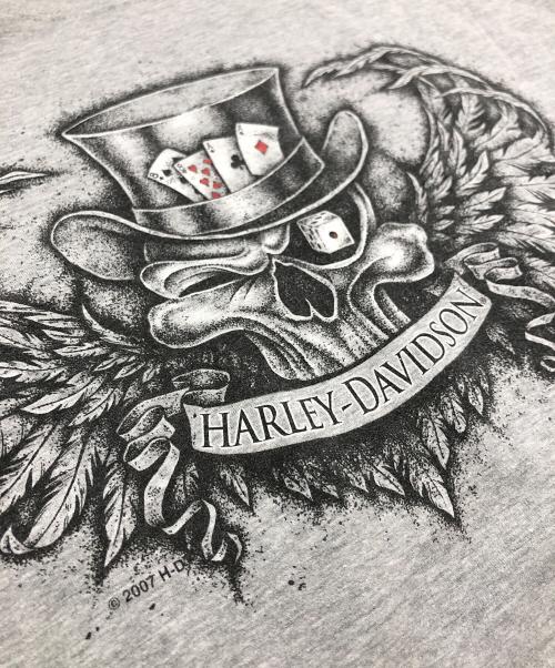 HARLEY-DAVIDSON（ハーレーダビッドソン）HARLEY-DAVIDSON (ハーレーダビッドソン) スカルトランプTシャツ グレー サイズ:XLの古着・服飾アイテム