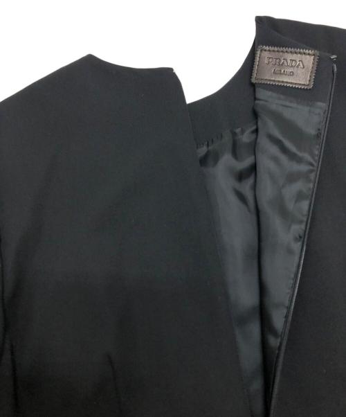 PRADA（プラダ）PRADA (プラダ) ラムレザー切替プリーツワンピース ブラック サイズ:40Sの古着・服飾アイテム