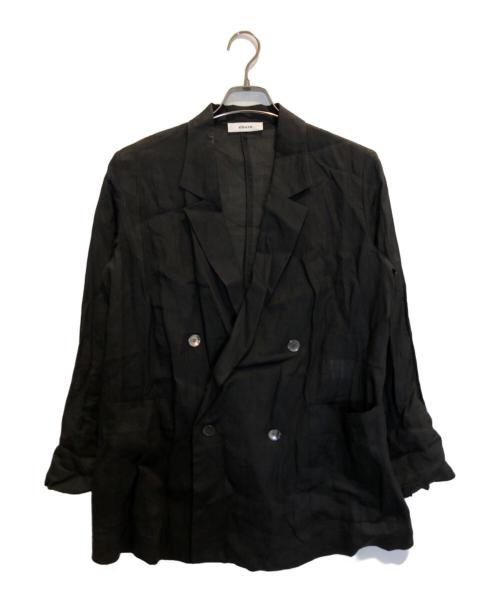 ebure（エブール）EBURE (エブール) リネンダブルブレストテーラードジャケット ブラック サイズ:38の古着・服飾アイテム